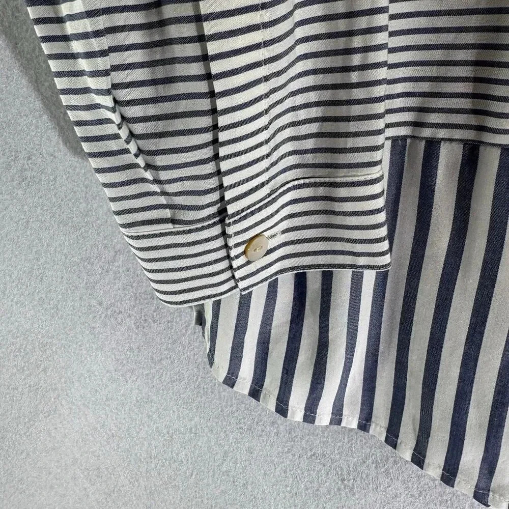 J Jill Womens Button Tunic Top Shirt Large Long Sleeve Striped Navy Blue White - Picture 6 of 7